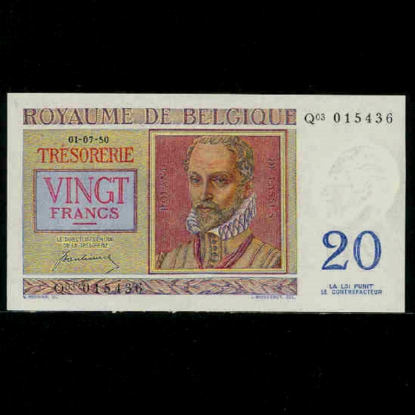 BELGIUM-⿡-R.DE LASSUS(  -ǰ),P.DE MONTE(ʸ  -۰)-20 FRANCS-1950