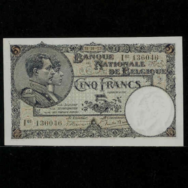 BELGIUM-⿡-KING ALBERT,QUEEN ELIZABETH-5 FRANCS-1923