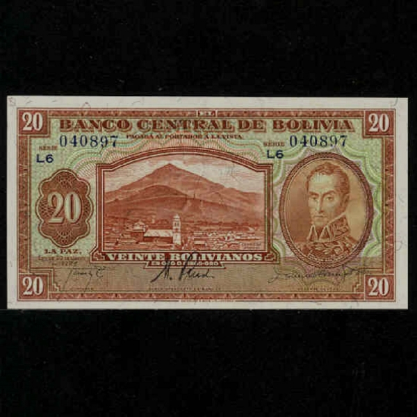 BOLIVIA--S.BOLIVAR(ø ٸ-)-20 BOLIVIANOS-1928