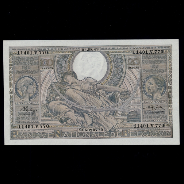 BELGIUM-⿡-KING ALBERT,QUEEN ELIZABETH-NO.11401.V.770-100 FRANCS-20 BELGAS-1943