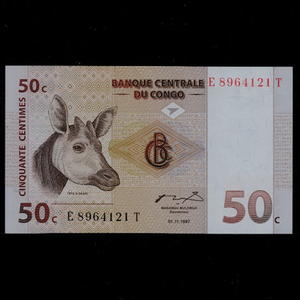 CONGO DEMOCRATIC REPUBLIC-ȭ-OKAPI(ī-)-50 CENTIMES-1997