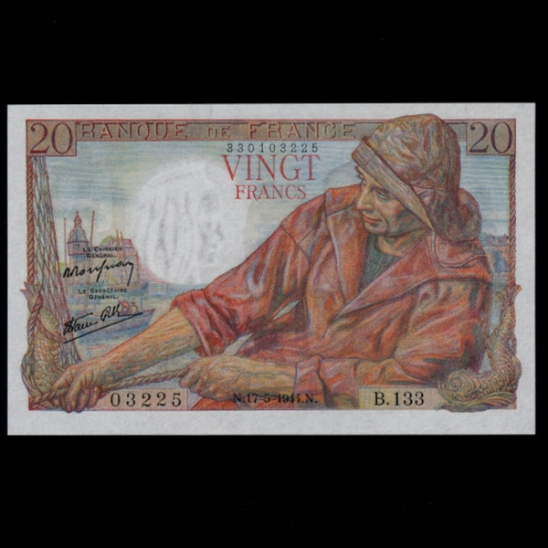 FRANCE-������-P100a-BRETON FISHERMAN(���)-20 FRANCS-1944��