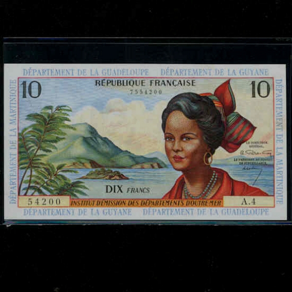 FRENCH ANTILES- ƿ-P8a-BANANA HARVEST-10 FRANCS-1964