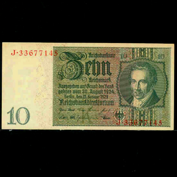 GERMANY-DEMOCRATIC REP-- P180-ALBRECHT D.THAER(˺극Ʈ Ÿ-)-10 REICHSMARK-1929