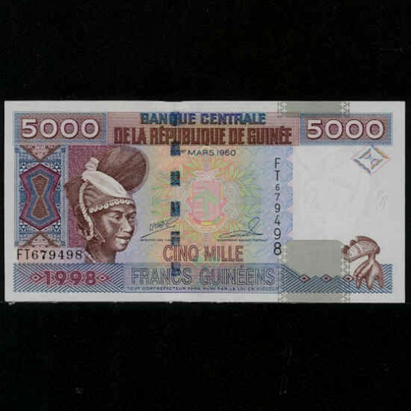 GUINEA--P38-DAM-5.000 FRANCS-1998