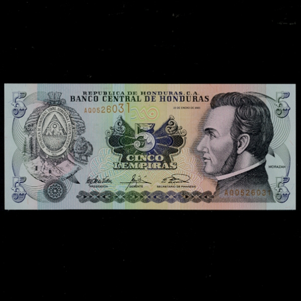 HONDURAS-µζ-P85c-MORAZAN(ġ)-5 LEMPIRAS-2003