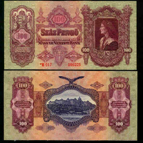 HUNGARY-밡-P112-KING MATYAS( 1-)-100 PENGO-1930