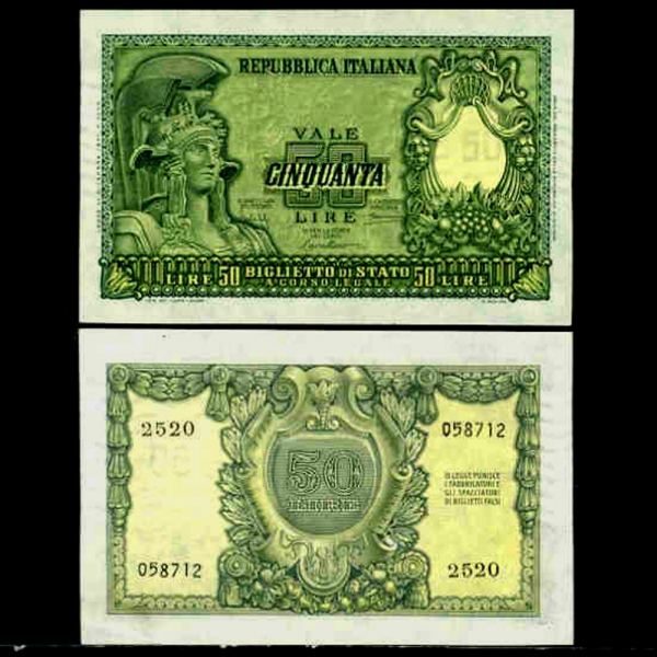 ITALIA-Ż-P91a-ITALIA-50 LIRE-1951