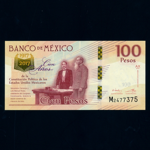 MEXICO-߽-P130-VENUSTIANO CARRANZA.LUIS MANUEL ROJAS-100 PESOS-2016