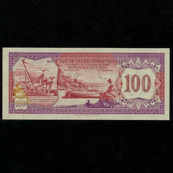 NETHERLANDS ANTILLES-״ ƿ-P19b-RUFOUS-FISHERMAN.MONUMENT-100 GULDEN-1981