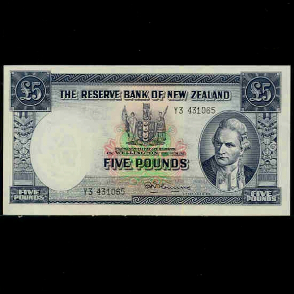 NEW ZEALAND--P160d-JAMES COOK(ӽ - Ž谡)-5 POUNDS-1960