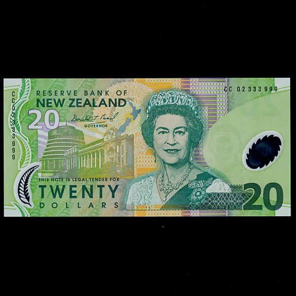 NEW ZEALAND--P187a-QUEEN ELIZABETH 2-POLYMER PLASTIC PAPER-20 DOLLARS-1999