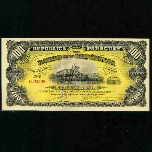 PARAGUAY-Ķ-P159-BUILDING-100 PESOS-1907