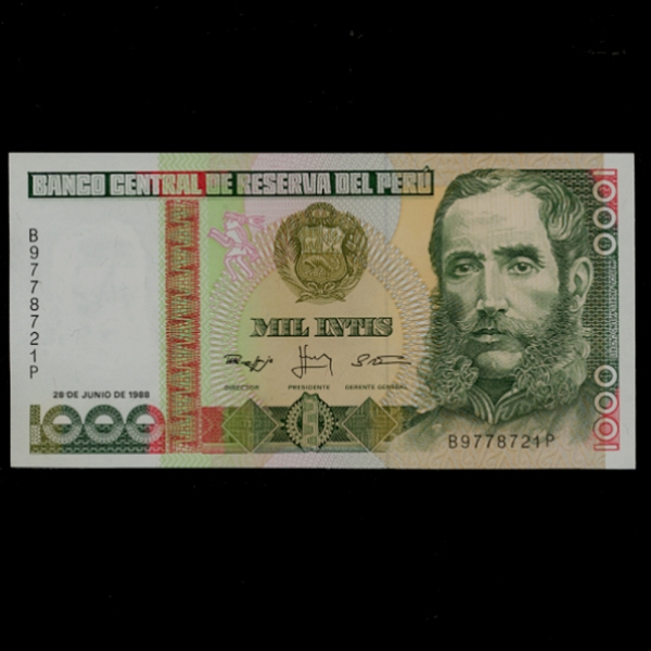 PERU--P136b-MARISCAL ANDRES AVELINO CACERES(ȵ巹 ƺ ī_)-1.000 SOLES DE ORO-1988