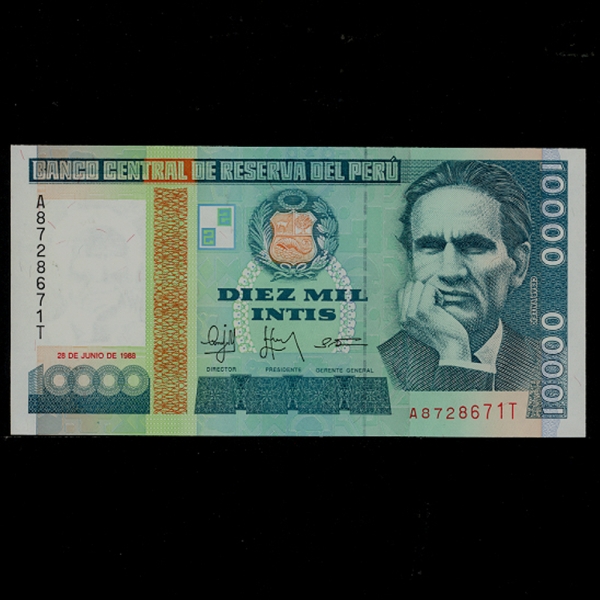 PERU--P140-CESAR VALLEJO(ڸ ߷-)-10.000 SOLES DE ORO-1988