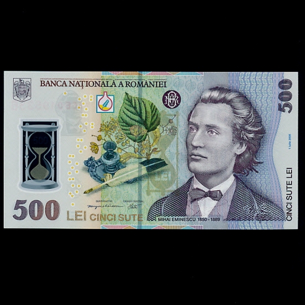 ROMANIA-縶Ͼ-P123-MIHAI EMINESCU( ̳׽-)-POLYMER PLASTIC PAPER-500 LEI-2005