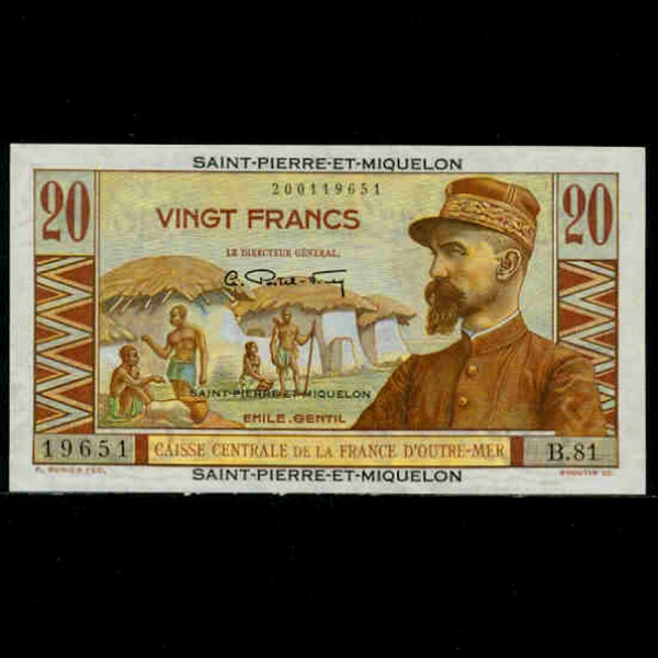 SAINT PIERRE & MIQUELON-Ʈ ǿ  -P24-EMILE GENTIL( ƿ-ر屳)-20 FRANCS-1950