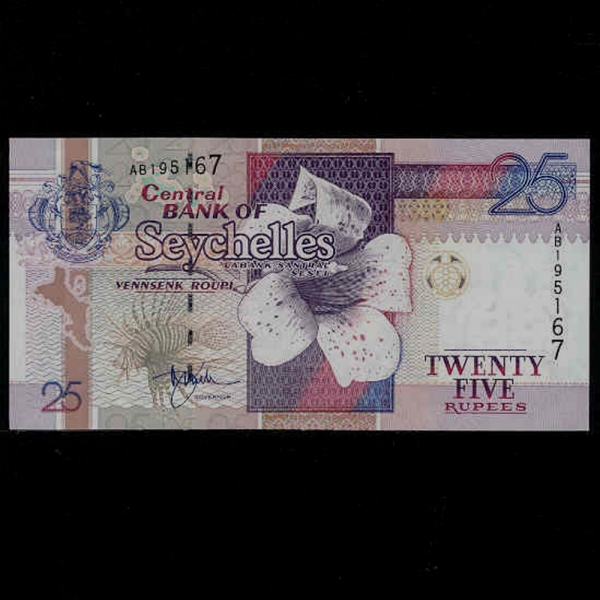 SEYCHELLES-̼-P37a-GARDENIA FLOWER(ڽ ).LION FISH-25 RUPEES-1998