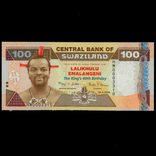 SWAZILAND--P34-KING MSWATI 3(Ƽ 3-)-100 EMALANGENI-2008