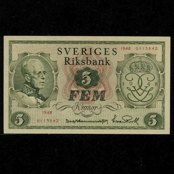 SWEDEN--P41-KING GUSTAV 5()-5 KRONER-1948