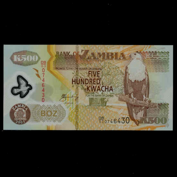 ZAMBIA--P43a-FISH EAGLE(ī  )-POLYMER PLASTIC PAPER-500 KWACHA-2003