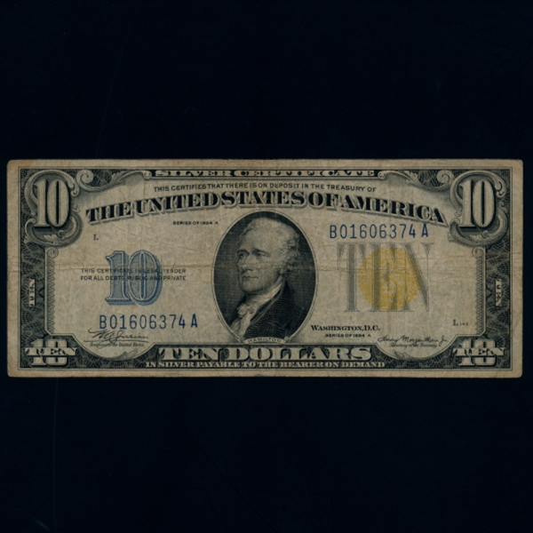 UNITED STATES OF AMERICA-̱-P421y-A.HAMILTON(˷ ع)-YELLOW SEAL-10 DOLLARS-1934