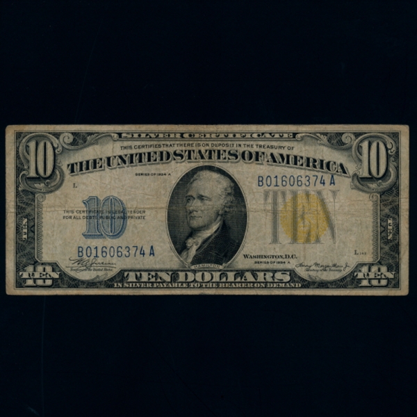 UNITED STATES OF AMERICA-�̱�-P421y-A.HAMILTON(�˷���� �ع���)-YELLOW SEAL-10 DOLLARS-1934��