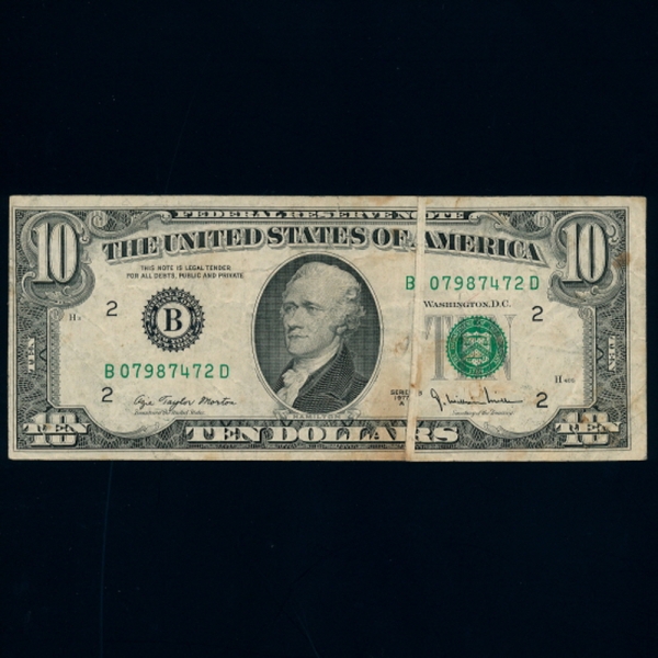 UNITED STATES OF AMERICA-̱-P464b-A.HAMILTON(˷ ع)-CENTER  MARKED ERROR-10 DOLLARS-1977