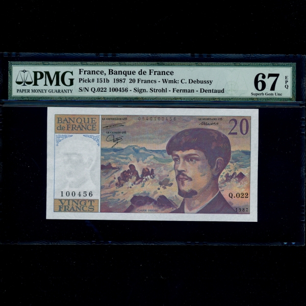 FRANCE--PMG67-20 FRANCS-#151b-1987