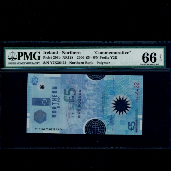 IRELAND,NORTHERN-ϾϷ-PMG66-5 POUNDS-#203b-2000