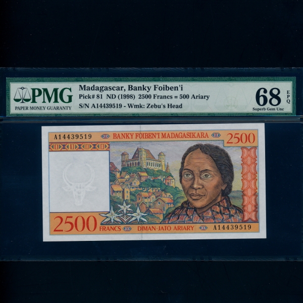 MADAGASCAR-ٰī-PMG68-2,500 FRANCS-#81-1998