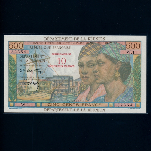 REUNION-Ͽ-10 NOUVEAUX FRANCS ON 500 FRANCS-#54-1967~1971