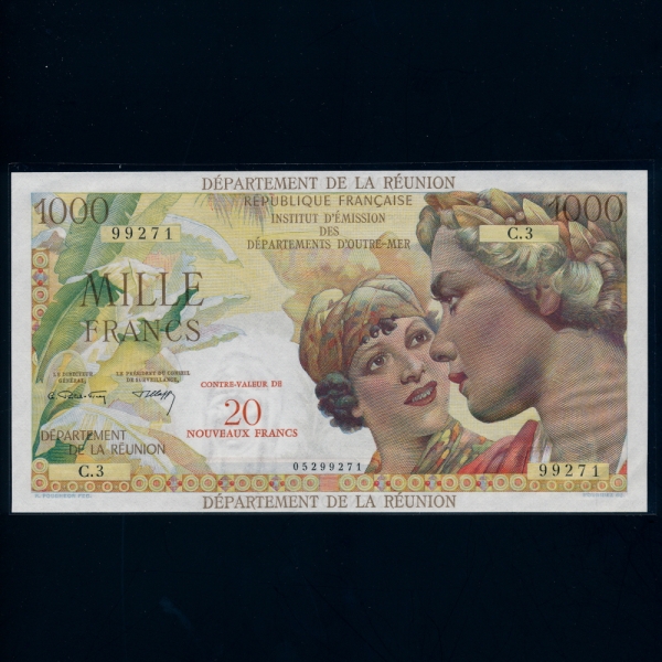 REUNION-Ͽ-20 NOUVEAUX FRANCS ON 1,000 FRANCS-#55-1967~1971