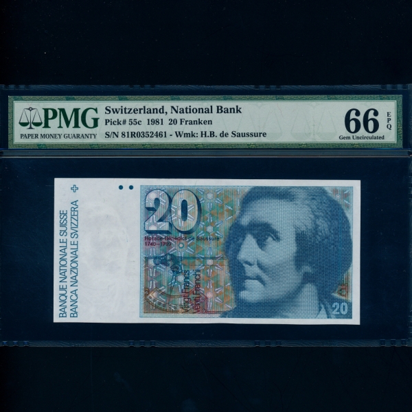 SWITZERLAND--PMG66-20 FRANKEN-#55c-1981