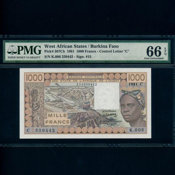 WEST AFRICAN STATES/BURKINO FASO-ī  ü/θŰļ-PMG66-1,000 FRANCS-#307Cb-1981