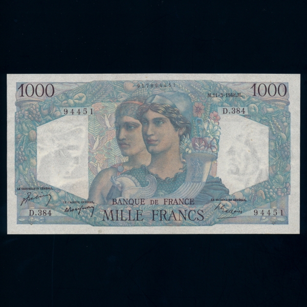 FRANCE--P130b-MINERVA,HERCULES-1.000 FRANCS-1948