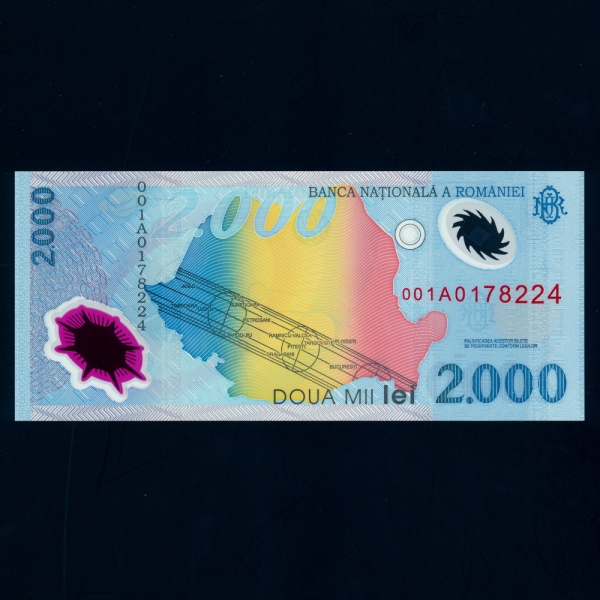 ROMANIA-縶Ͼ-P111b-NO.0001A-POLYMER PLASTIC PAPER-2.000 LEI-1999