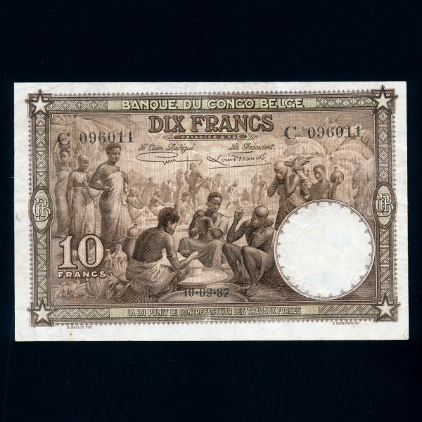 BELGIAN CONGO-⿡ -P9-MARKET()-10 FRANCS-1937