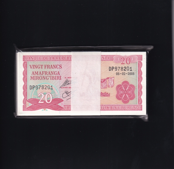 BURUNDI-η-P27d-100 Ұ-DANCER()-20 FRANCS-2005.2.5