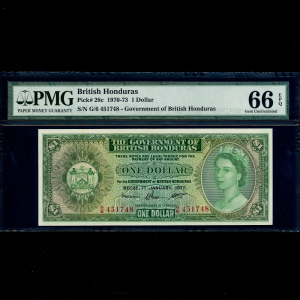 BRITISH HONDURAS( µζ)-#28c-PMG66-QUEEN ELIZABETH 2-NO.451748-1 DOLLAR-1970~73