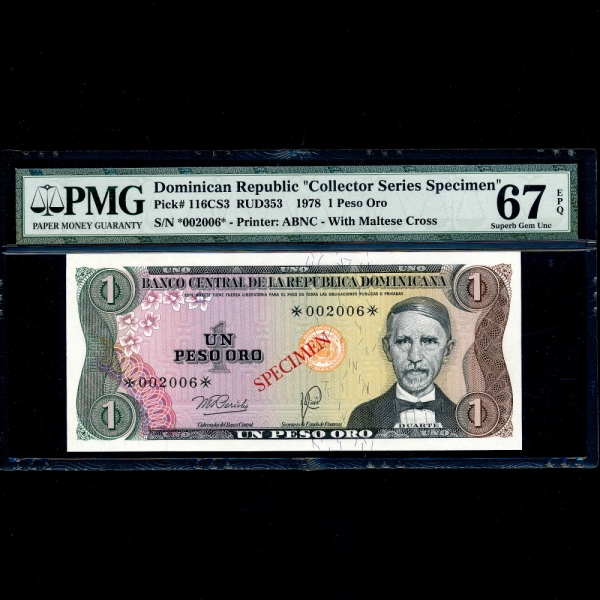 DOMINICA REPUBLIC(̴ī ȭ)-#116CS3-PMG67-SPECIMEN-NO.002006-1 PESO ORO-1978