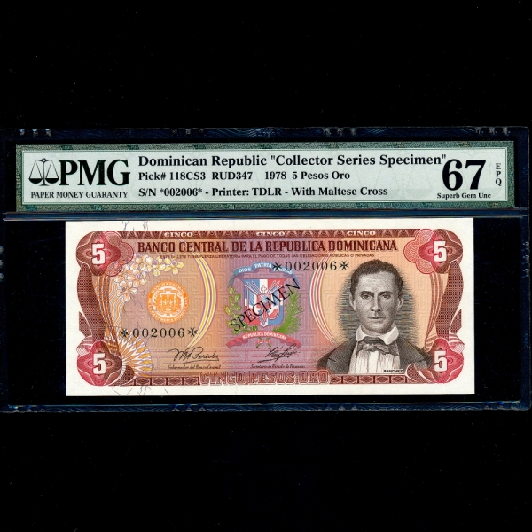 DOMINICA REPUBLIC(̴ī ȭ)-#118CS3-PMG67-SPECIMEN-NO.002006-5 PESOS ORO-1978