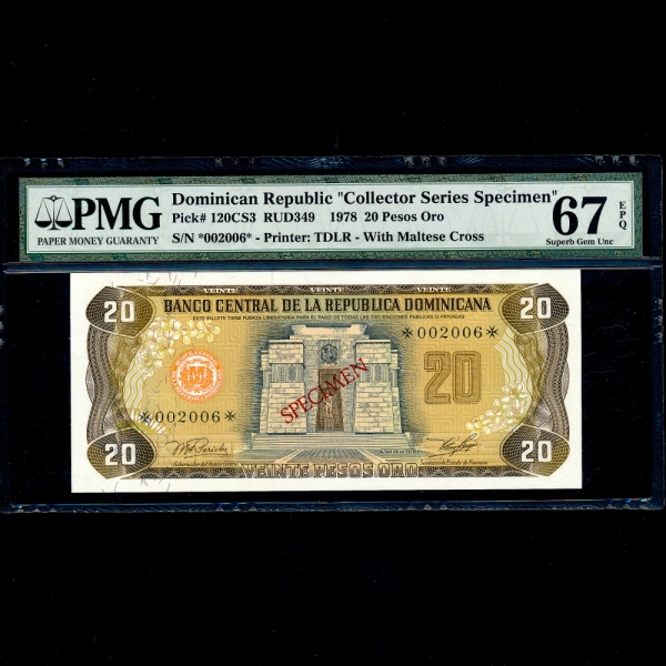 DOMINICA REPUBLIC(̴ī ȭ)-#120CS3-PMG67-SPECIMEN-NO.002006-20 PESOS ORO-1978