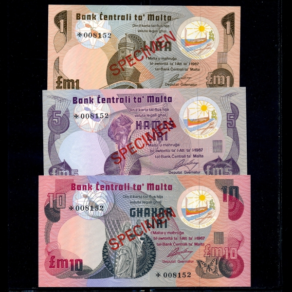 MALTA(Ÿ)-#34~36(4)-SPECIMEN-NO.008152-1,5,10 LIRI-1979