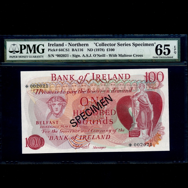 IRELAND(ϾϷ)-#64CS1-PMG65-SPECIMEN-NO.002021-100 POUNDS-1978