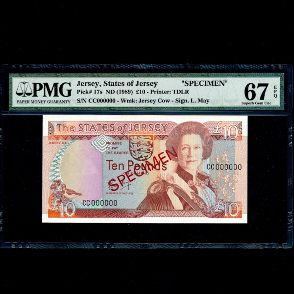 JERSEY( )-#17s-PMG67-SPECIMEN-NO.000000-10 POUNDS-1989