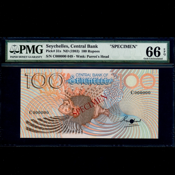 SEYCHELLES(̼)-#31s-PMG66-SPECIMEN-NO.000000-100 RUPEES-1983