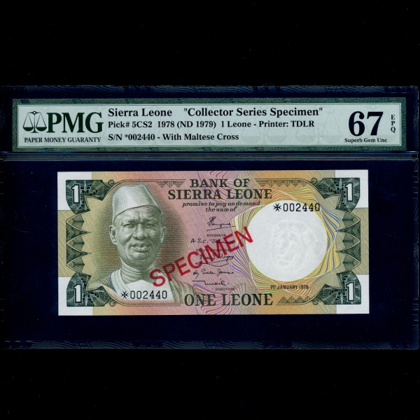 SIERRA LEONE(ÿ󸮿)-#5CS2-#PMG67-SPECIMEN-NO.002440-1 LEONE-1978