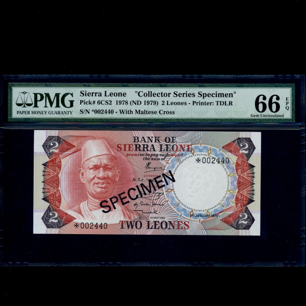 SIERRA LEONE(ÿ󸮿)-#6CS2-#PMG66-SPECIMEN-NO.002440-2 LEONES-1979