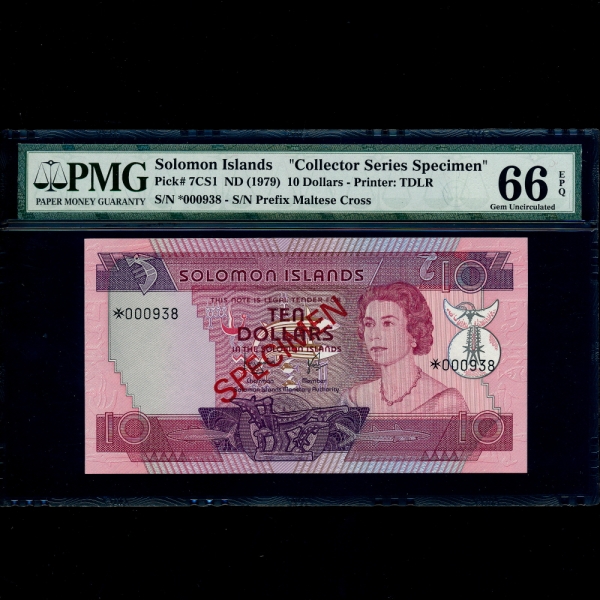 SOLOMON ISLANDS(ַθ )-#7CS1-#PMG66-SPECIMEN-NO.000938-10 DOLLARS-1979